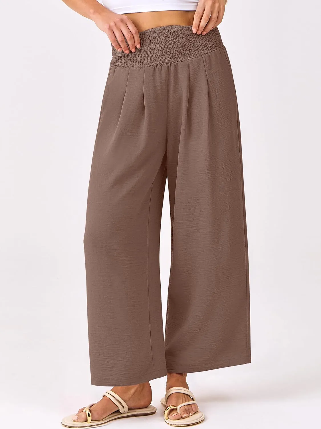 ANRABESS Womens Cropped Pants Wide Leg High Waisted Palazzo Pants Summer Flowy Beach Lounge Casual Trousers with Pockets