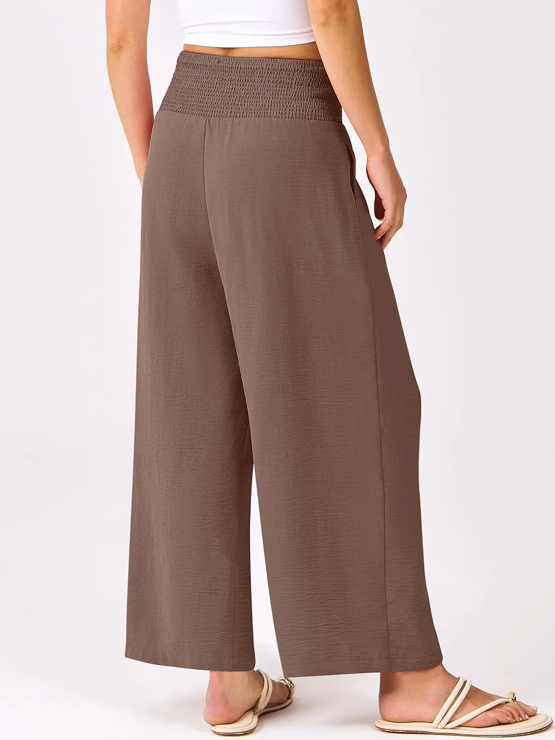 ANRABESS Womens Cropped Pants Wide Leg High Waisted Palazzo Pants Summer Flowy Beach Lounge Casual Trousers with Pockets