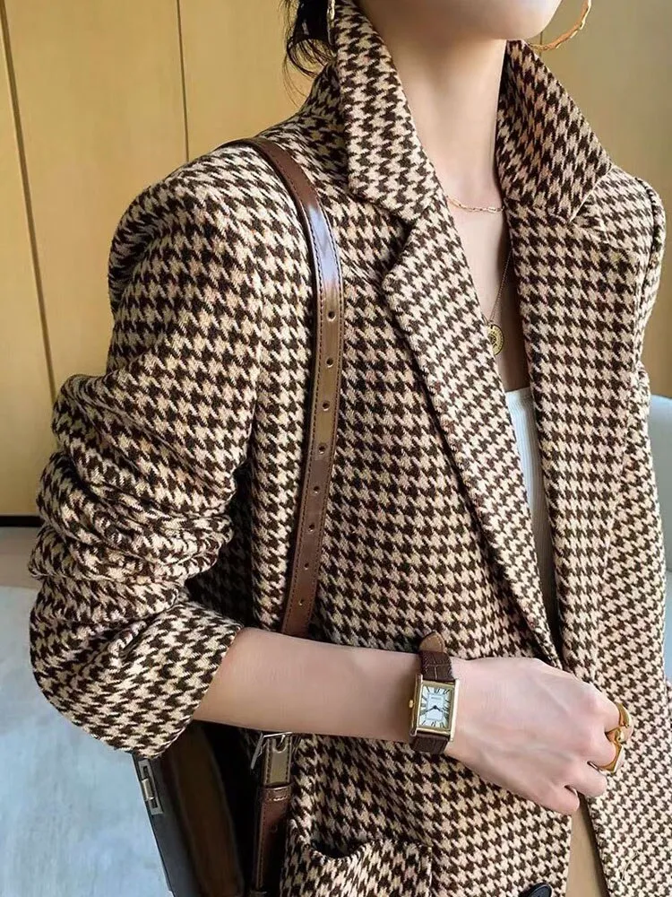 Blazer - Dames - Stijlvolle geblokte print, trendy pasvorm, ideaal voor elke gelegenheid
