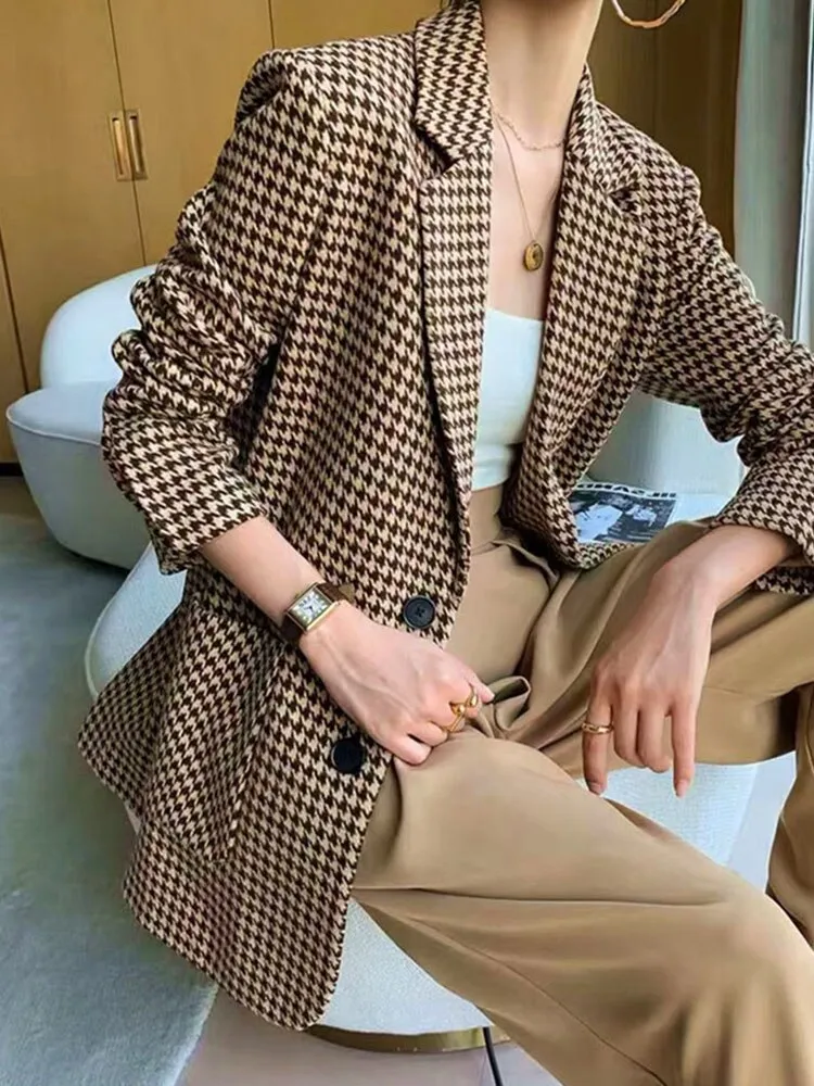 Blazer - Dames - Stijlvolle geblokte print, trendy pasvorm, ideaal voor elke gelegenheid
