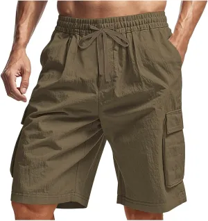 Cargo Shorts for Men Stretch Waist Drawstring Casual Chino Pant Outdoor Hiking Workout Lightweight Work Outfit Pocket
