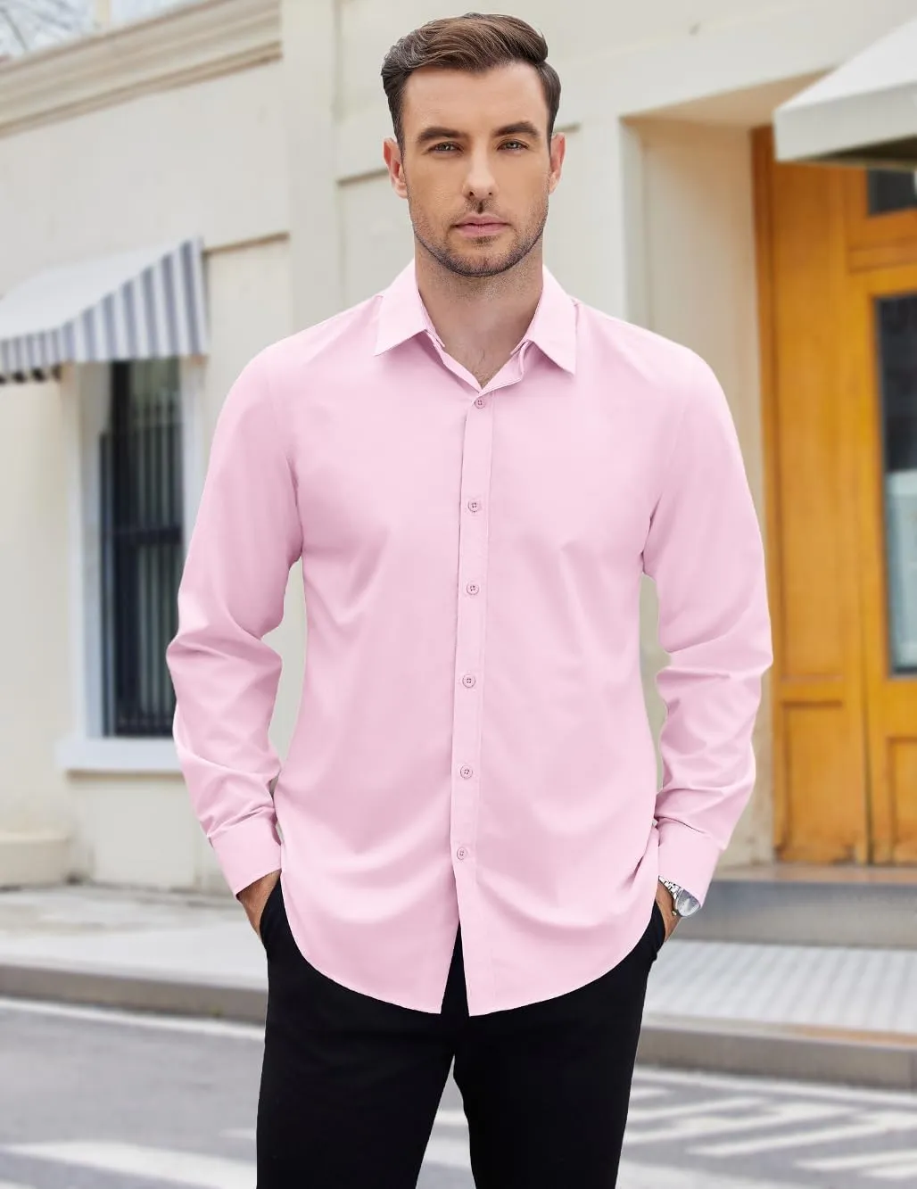 COOFANDY Mens 2-in-1 Dress Shirts Detachable Collar Long Sleeve Wrinkle Free Shirt Business Casual Button Down Shirt