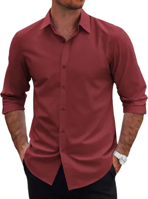 COOFANDY Mens 2-in-1 Dress Shirts Detachable Collar Long Sleeve Wrinkle Free Shirt Business Casual Button Down Shirt