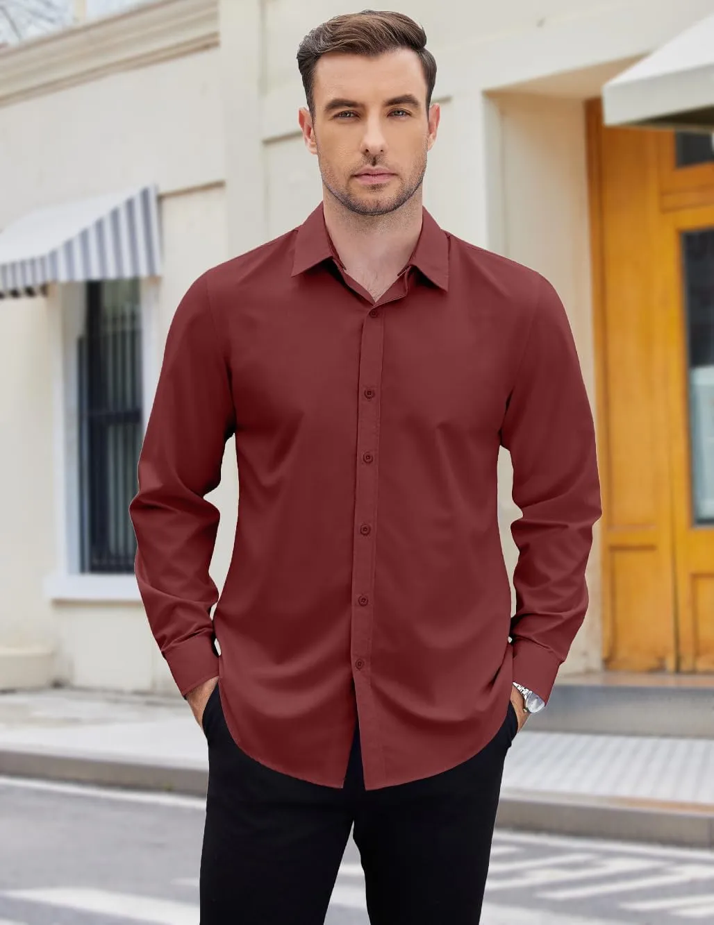 COOFANDY Mens 2-in-1 Dress Shirts Detachable Collar Long Sleeve Wrinkle Free Shirt Business Casual Button Down Shirt