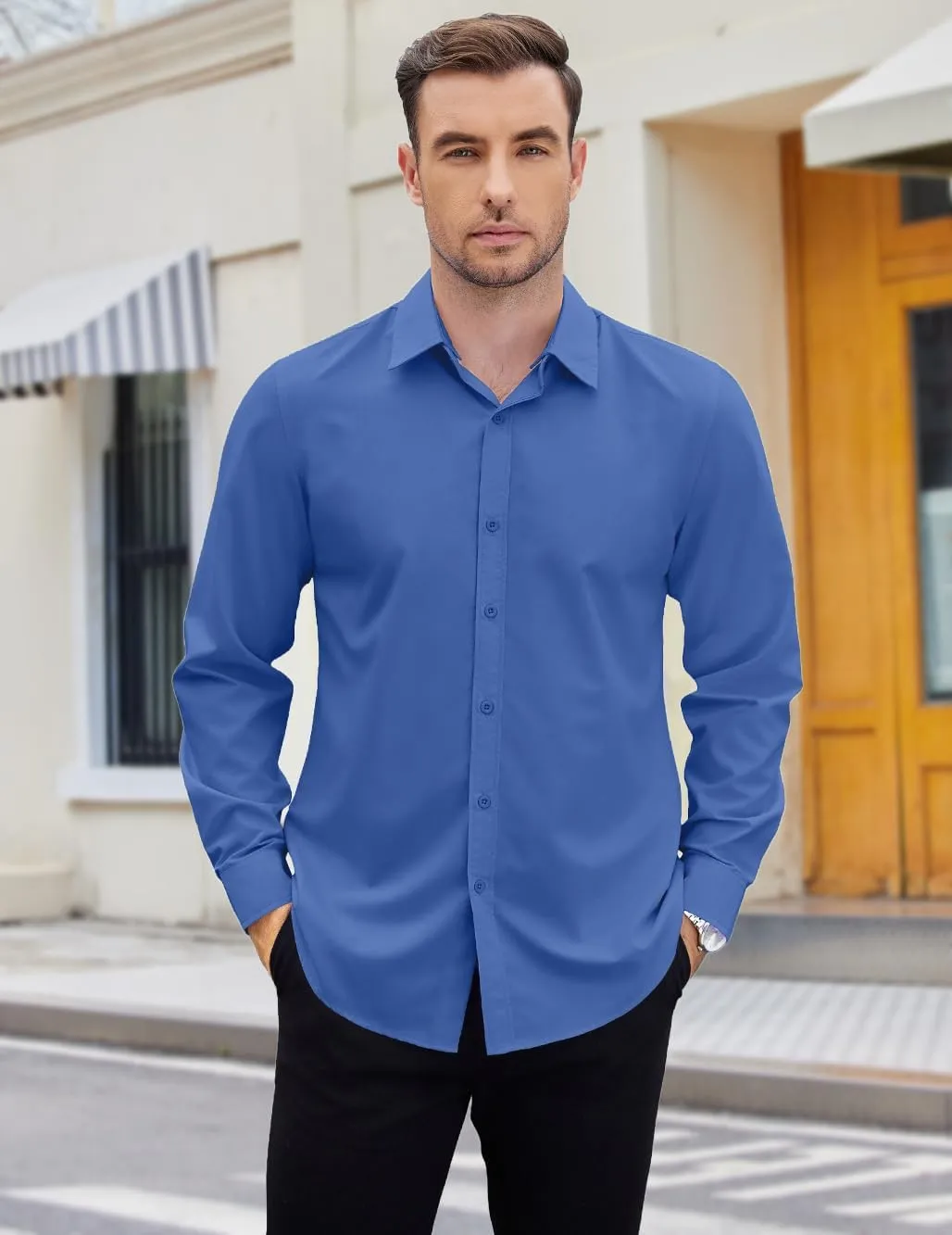 COOFANDY Mens 2-in-1 Dress Shirts Detachable Collar Long Sleeve Wrinkle Free Shirt Business Casual Button Down Shirt