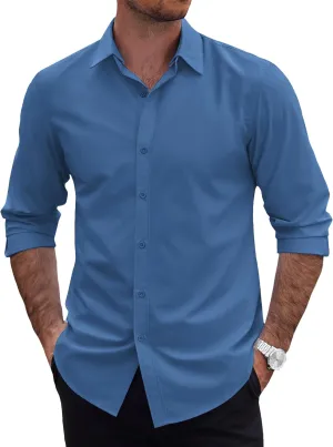 COOFANDY Mens 2-in-1 Dress Shirts Detachable Collar Long Sleeve Wrinkle Free Shirt Business Casual Button Down Shirt