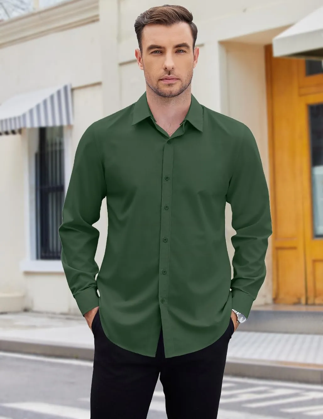 COOFANDY Mens 2-in-1 Dress Shirts Detachable Collar Long Sleeve Wrinkle Free Shirt Business Casual Button Down Shirt