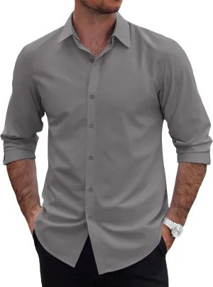 COOFANDY Mens 2-in-1 Dress Shirts Detachable Collar Long Sleeve Wrinkle Free Shirt Business Casual Button Down Shirt