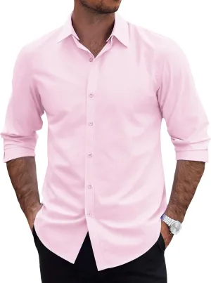 COOFANDY Mens 2-in-1 Dress Shirts Detachable Collar Long Sleeve Wrinkle Free Shirt Business Casual Button Down Shirt