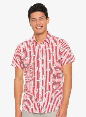 Disney Dumbo Allover Print Unisex Red Striped Cotton Woven Button-Up Shirt Top