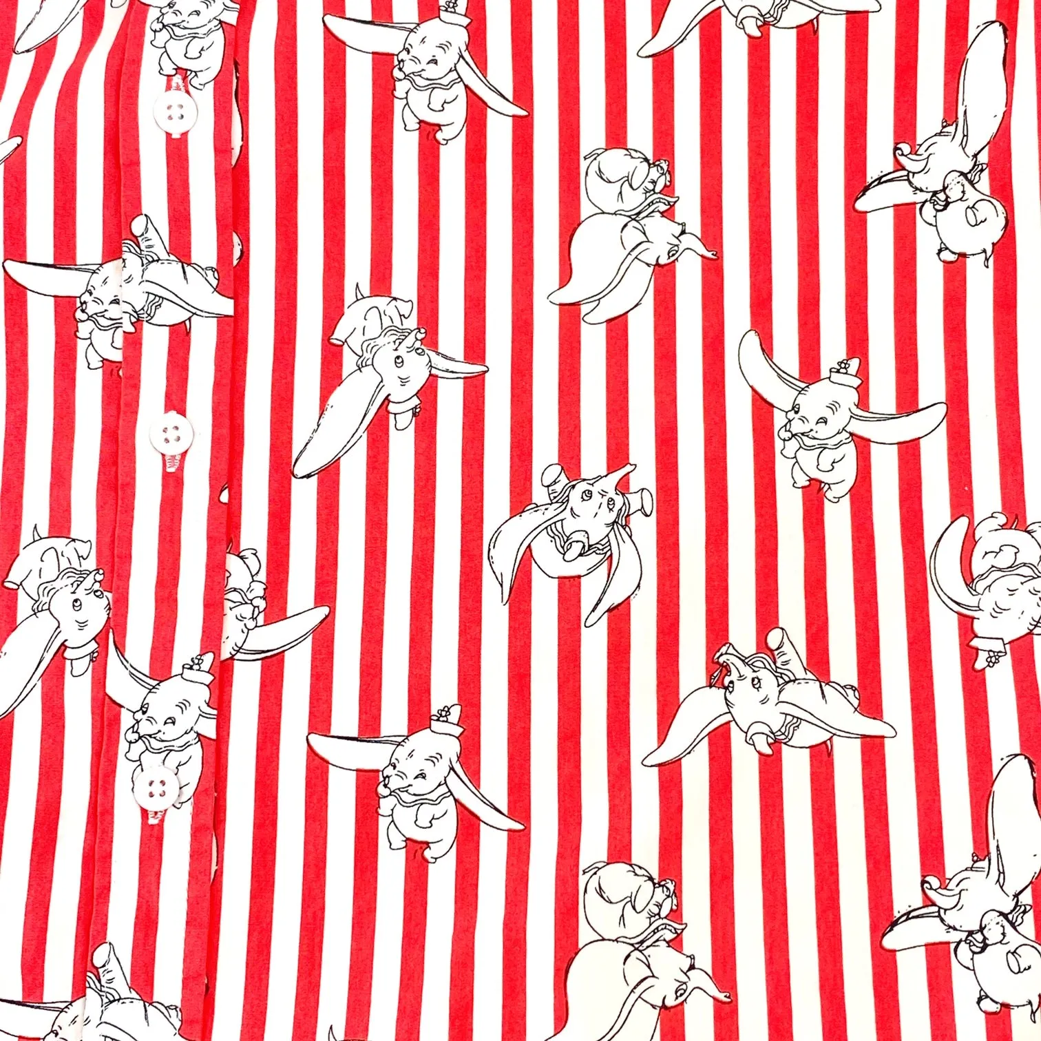Disney Dumbo Allover Print Unisex Red Striped Cotton Woven Button-Up Shirt Top