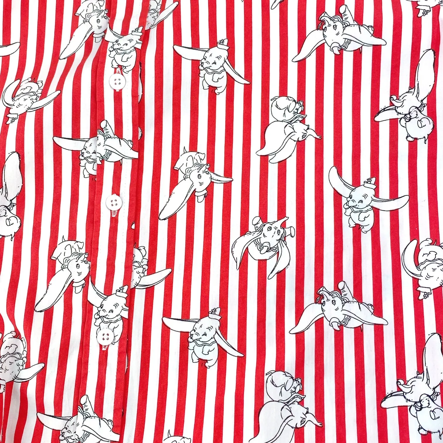 Disney Dumbo Allover Print Unisex Red Striped Cotton Woven Button-Up Shirt Top