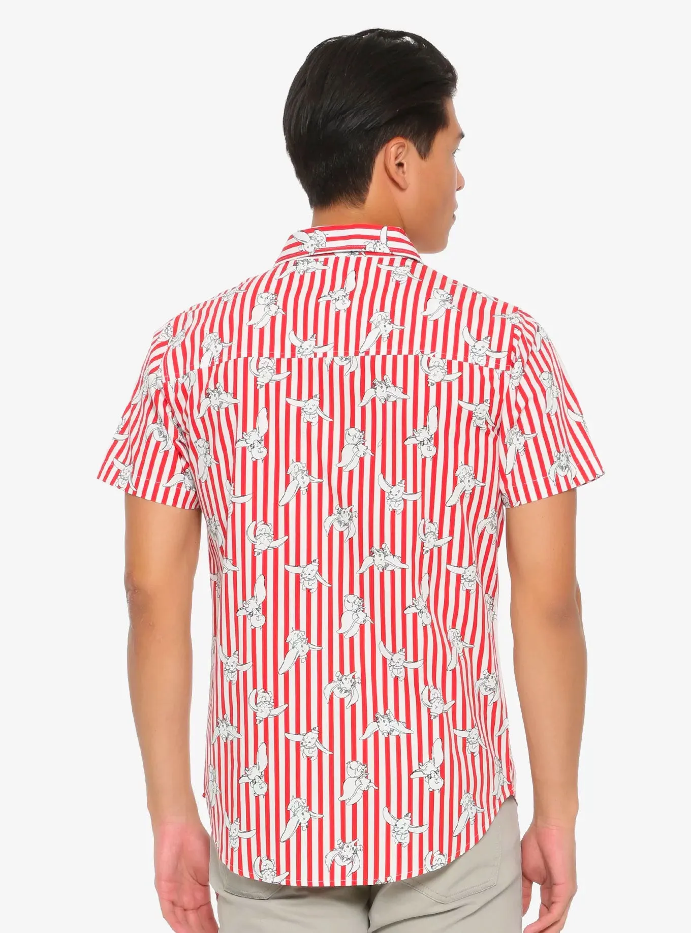 Disney Dumbo Allover Print Unisex Red Striped Cotton Woven Button-Up Shirt Top