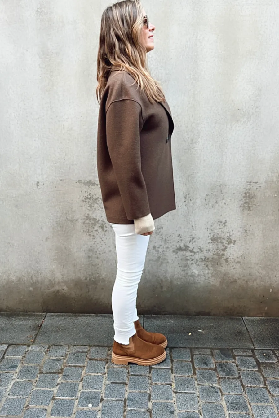 Dropped Shoulder Double Breasted Jacket Teddy Brown