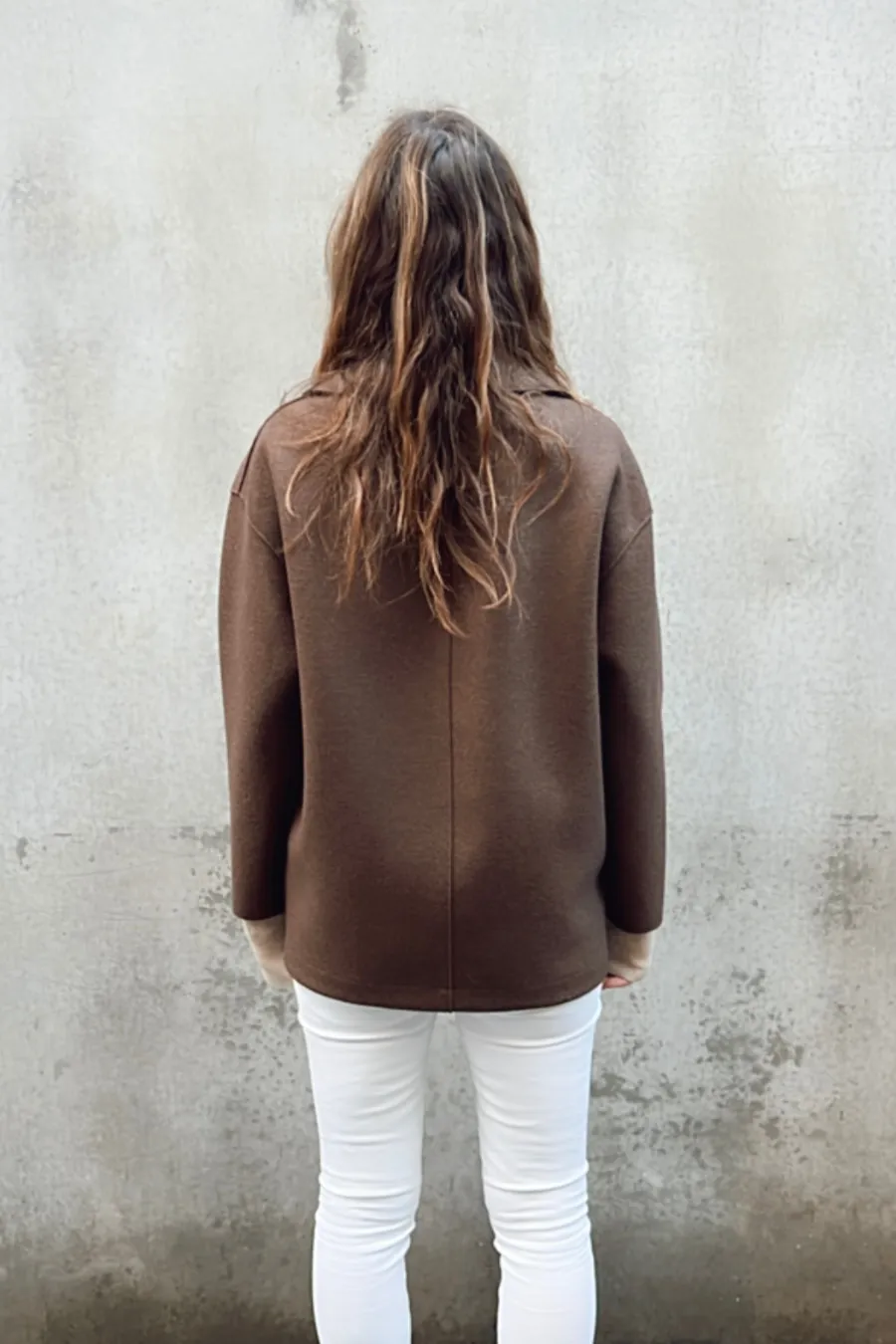 Dropped Shoulder Double Breasted Jacket Teddy Brown