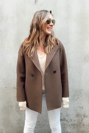 Dropped Shoulder Double Breasted Jacket Teddy Brown