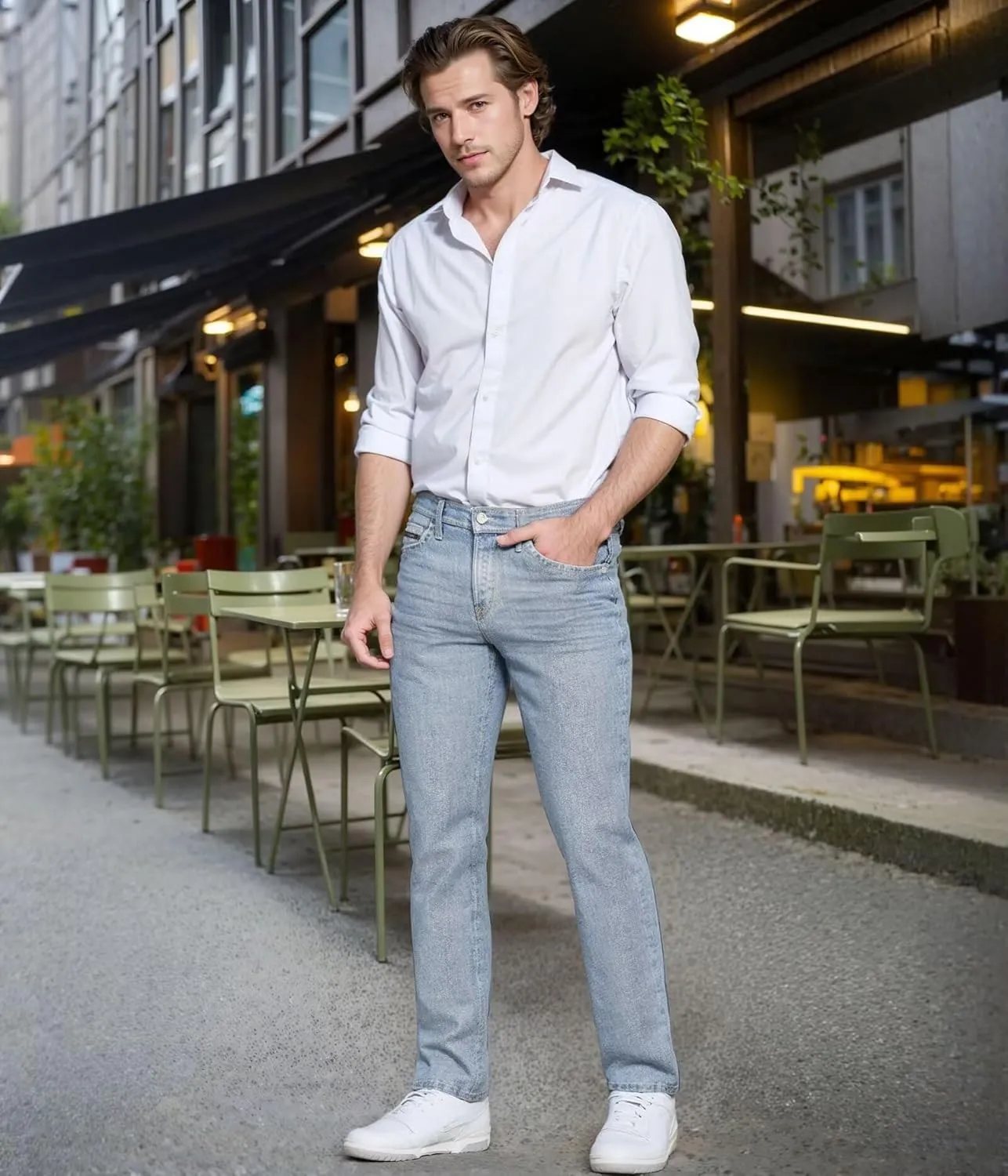 ETHANOL Men's Slim Hyper Stretch Classic Straight Leg Denim Jeans