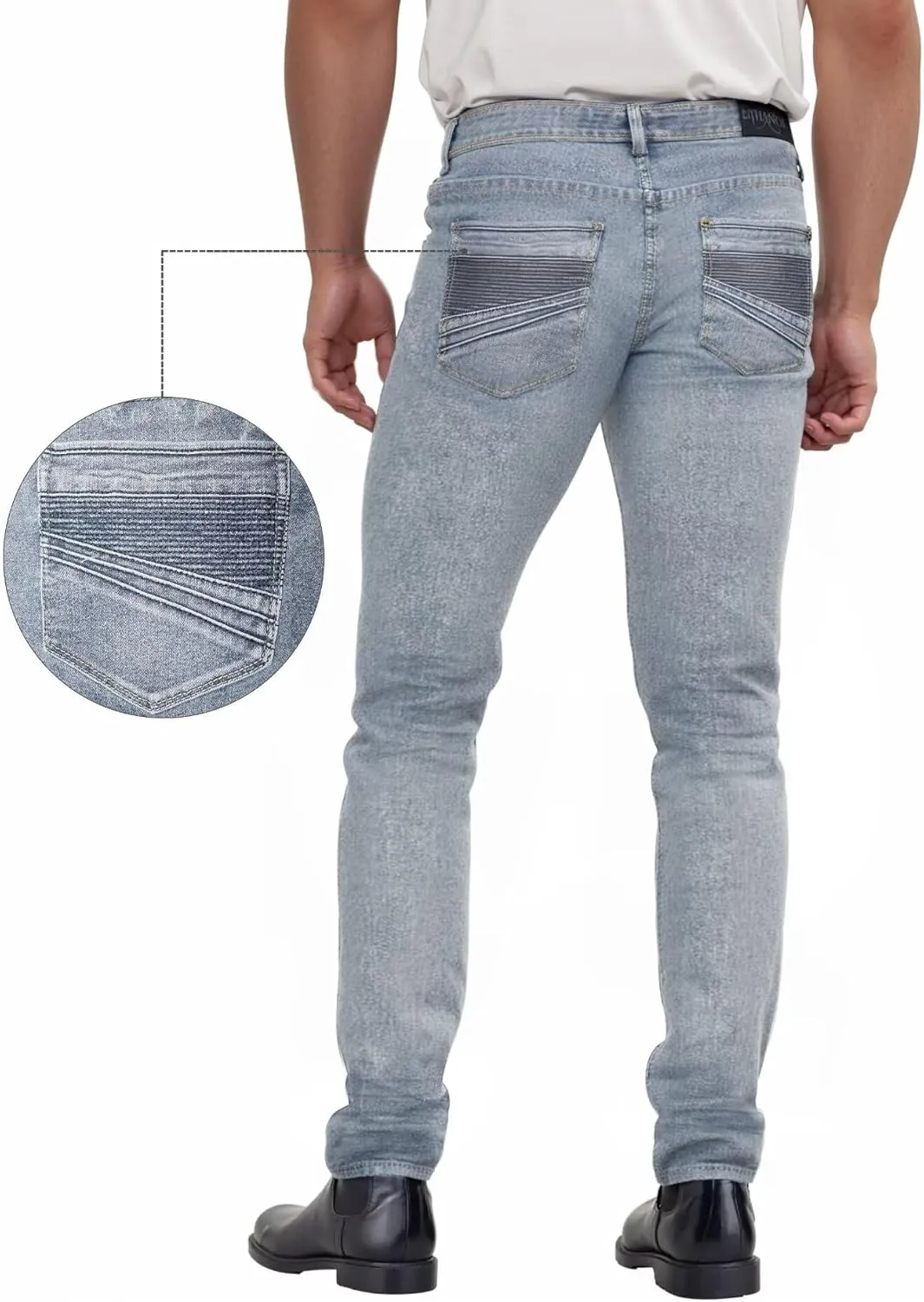 ETHANOL Men's Slim Hyper Stretch Classic Straight Leg Denim Jeans