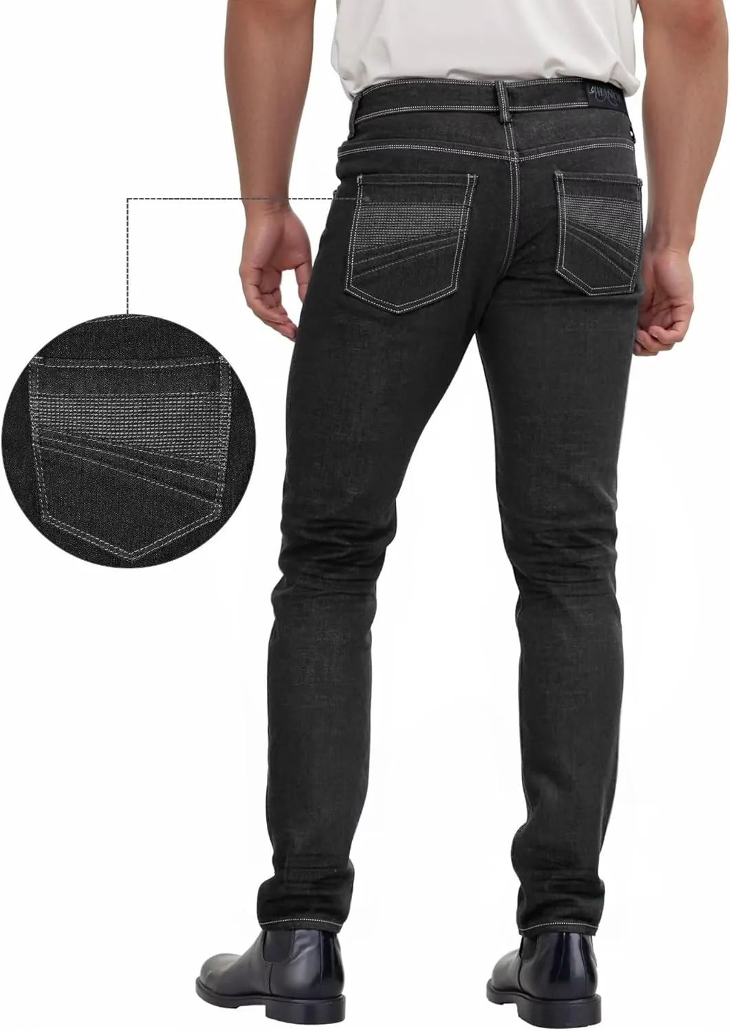 ETHANOL Men's Slim Hyper Stretch Classic Straight Leg Denim Jeans