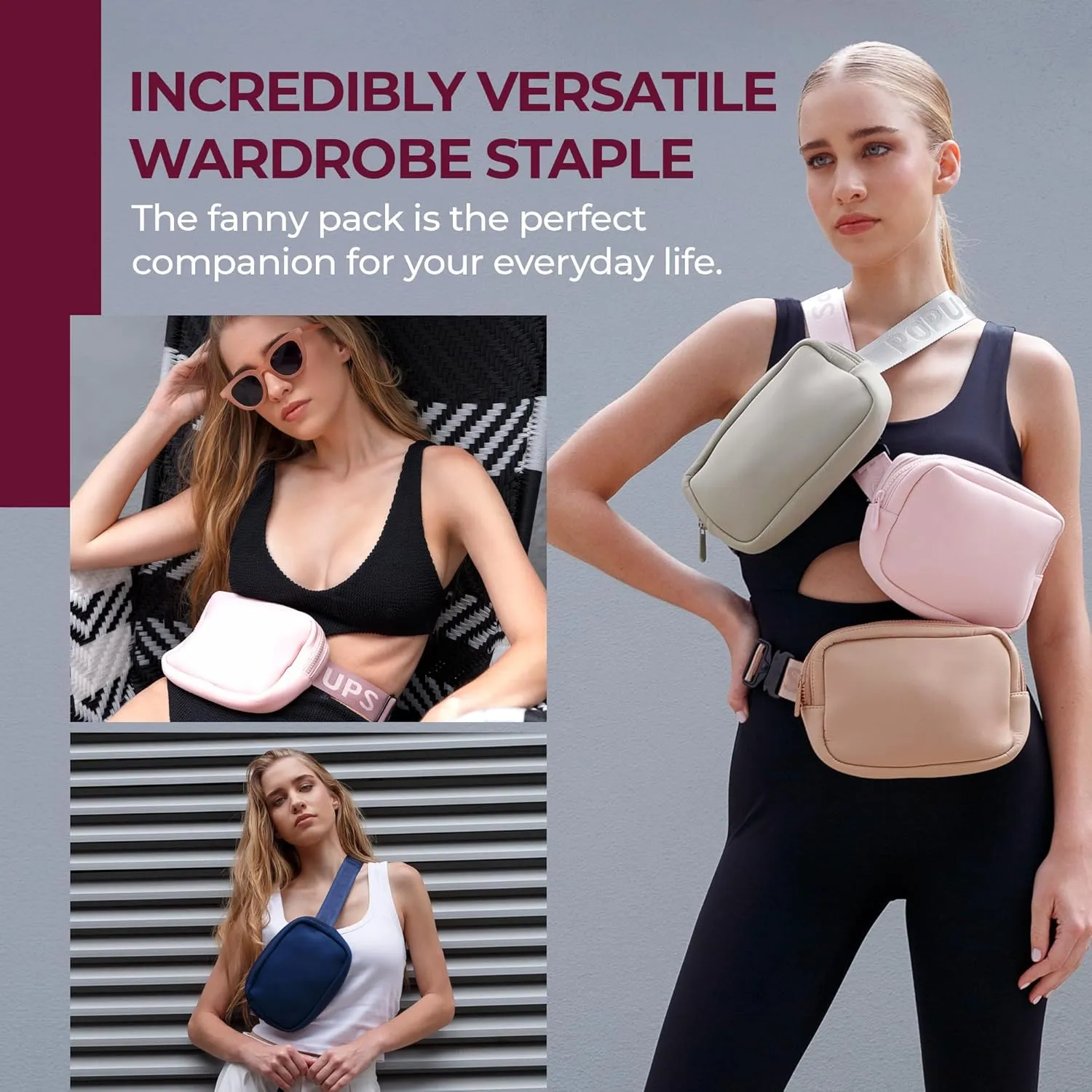 Everyday Fanny Pack Black - Versatile Crossbody Belt Bags, Water-Resistant Neoprene Sling Bags, Fashion Waist Packs for Travel and Daily Use