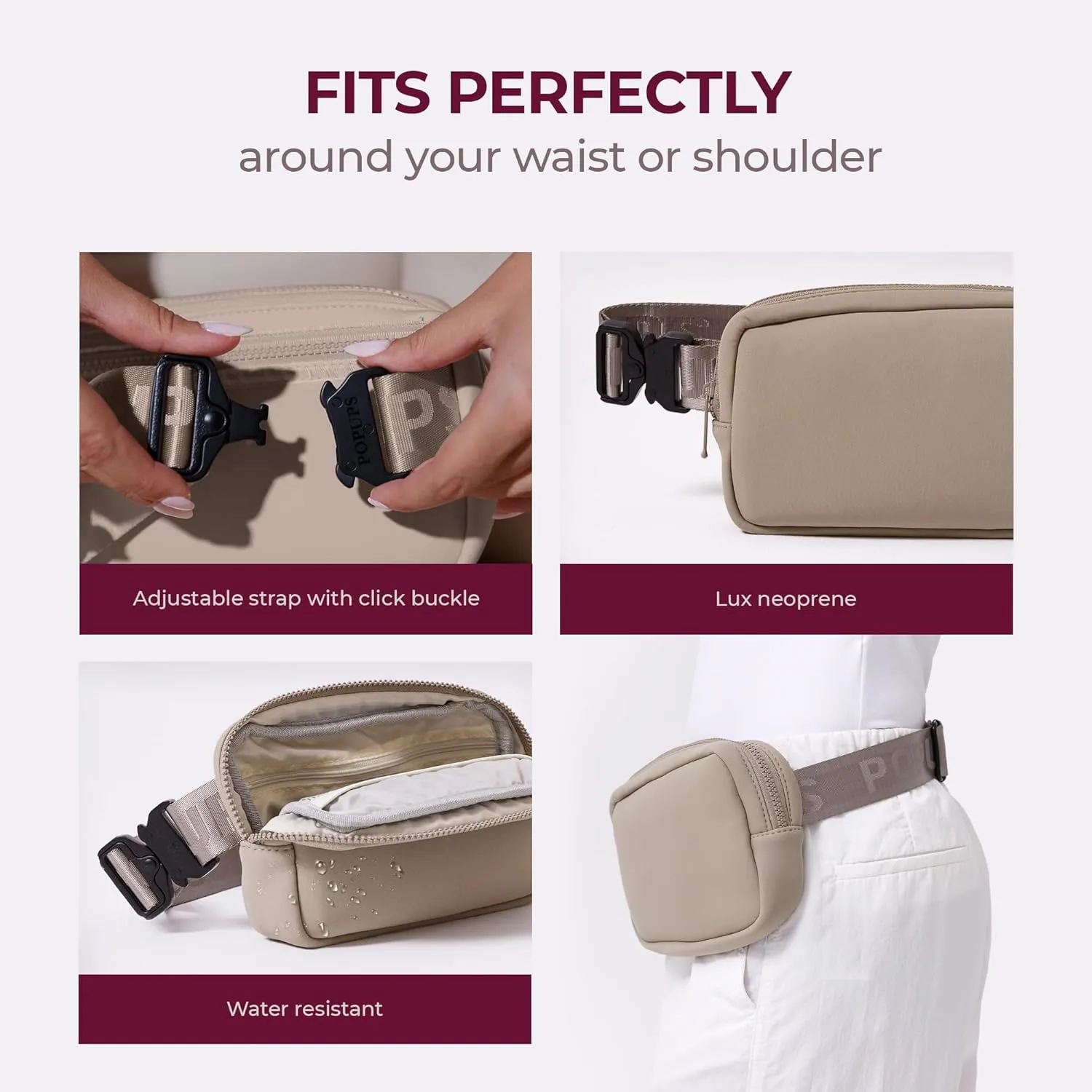 Everyday Fanny Pack Black - Versatile Crossbody Belt Bags, Water-Resistant Neoprene Sling Bags, Fashion Waist Packs for Travel and Daily Use