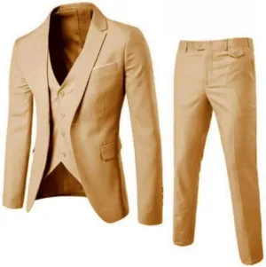 evzosrz Men Suits 3 Pieces Set Two Button Slim Fit Solid Color Jacket Tuxedo Formal Smart Wedding Business Casual Suit