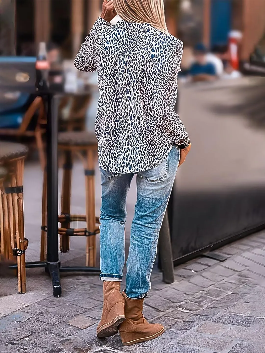 Flamingals Straight Leg Mid Waist Casual Roll Hem Denim Cropped Jeans Without Belt