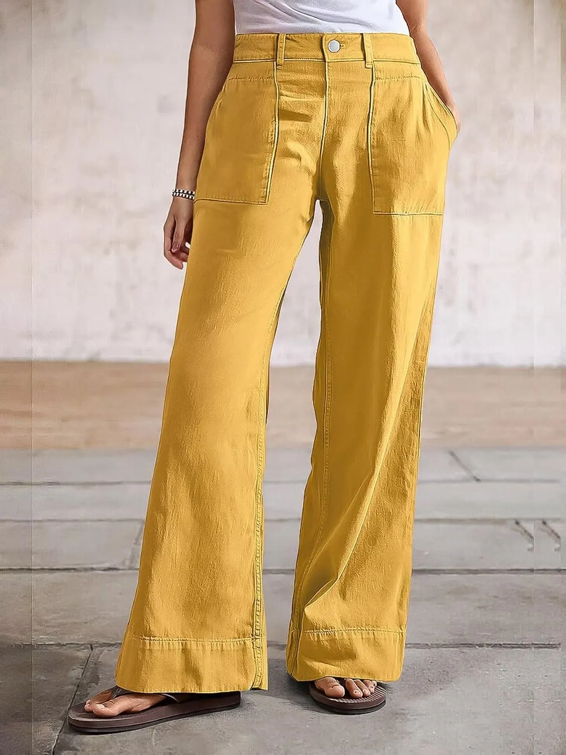 Flamingals Wide Straight Leg Mid Rise Baggy Pocket Denim Jeans Without Belt