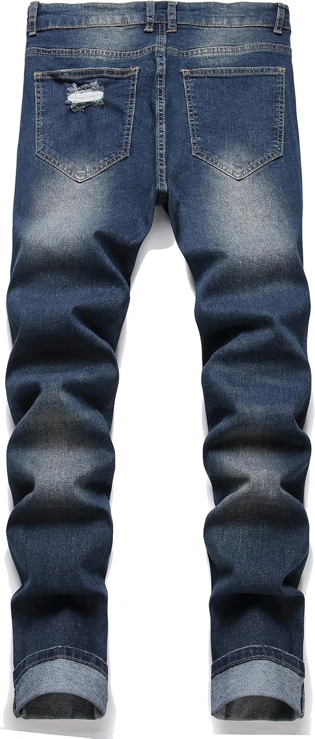 FREDD MARSHALL Men's Skinny Slim Fit Ripped Distressed Stretch Jeans Pants