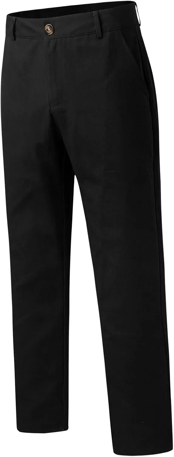 GIERIDUC Men's Linen Cotton Pants Men's Elasticated Waist Smart Trousers Mens Stretch Waist Trousers Mens Dark Green Trousers