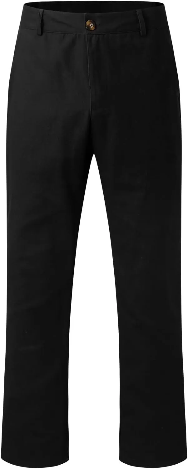 GIERIDUC Men's Linen Cotton Pants Men's Elasticated Waist Smart Trousers Mens Stretch Waist Trousers Mens Dark Green Trousers