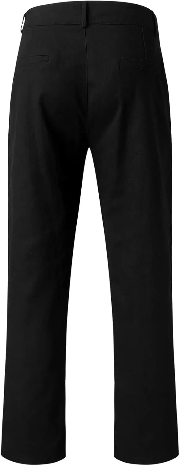 GIERIDUC Men's Linen Cotton Pants Men's Elasticated Waist Smart Trousers Mens Stretch Waist Trousers Mens Dark Green Trousers