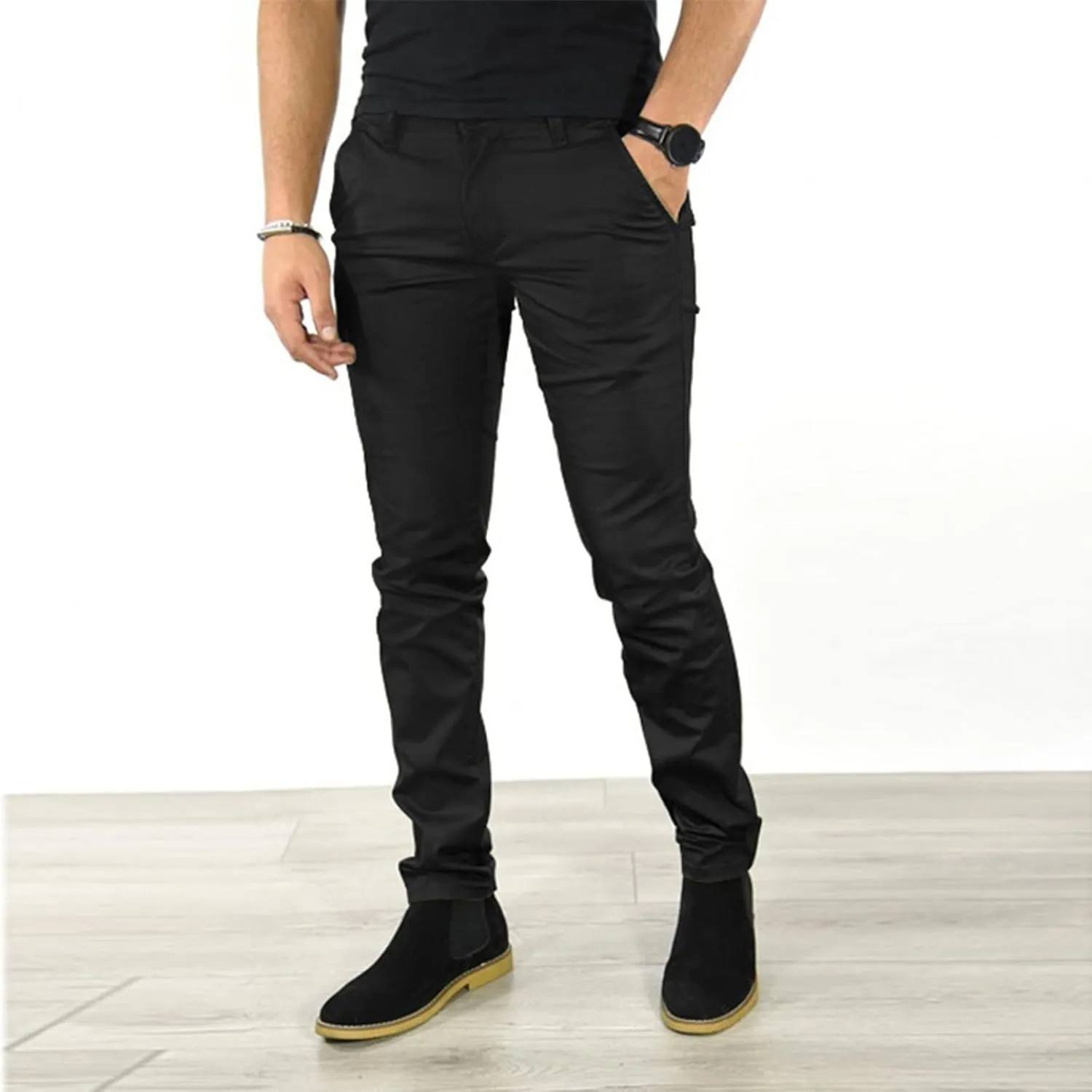 GIERIDUC Men's Linen Cotton Pants Men's Elasticated Waist Smart Trousers Mens Stretch Waist Trousers Mens Dark Green Trousers