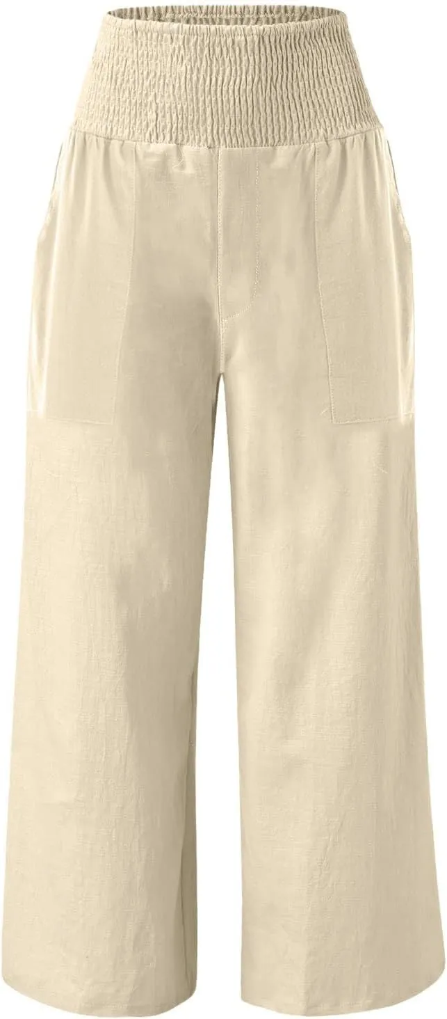 GIERIDUC Women's Wide Leg Palazzo Pants High Elastic Waist Casual Work Pants Summer Beach Flowy Dress Trousers with Pockets