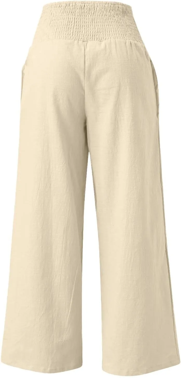 GIERIDUC Women's Wide Leg Palazzo Pants High Elastic Waist Casual Work Pants Summer Beach Flowy Dress Trousers with Pockets