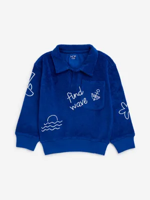 HOP Kids Blue Embroidered Cotton Sweatshirt