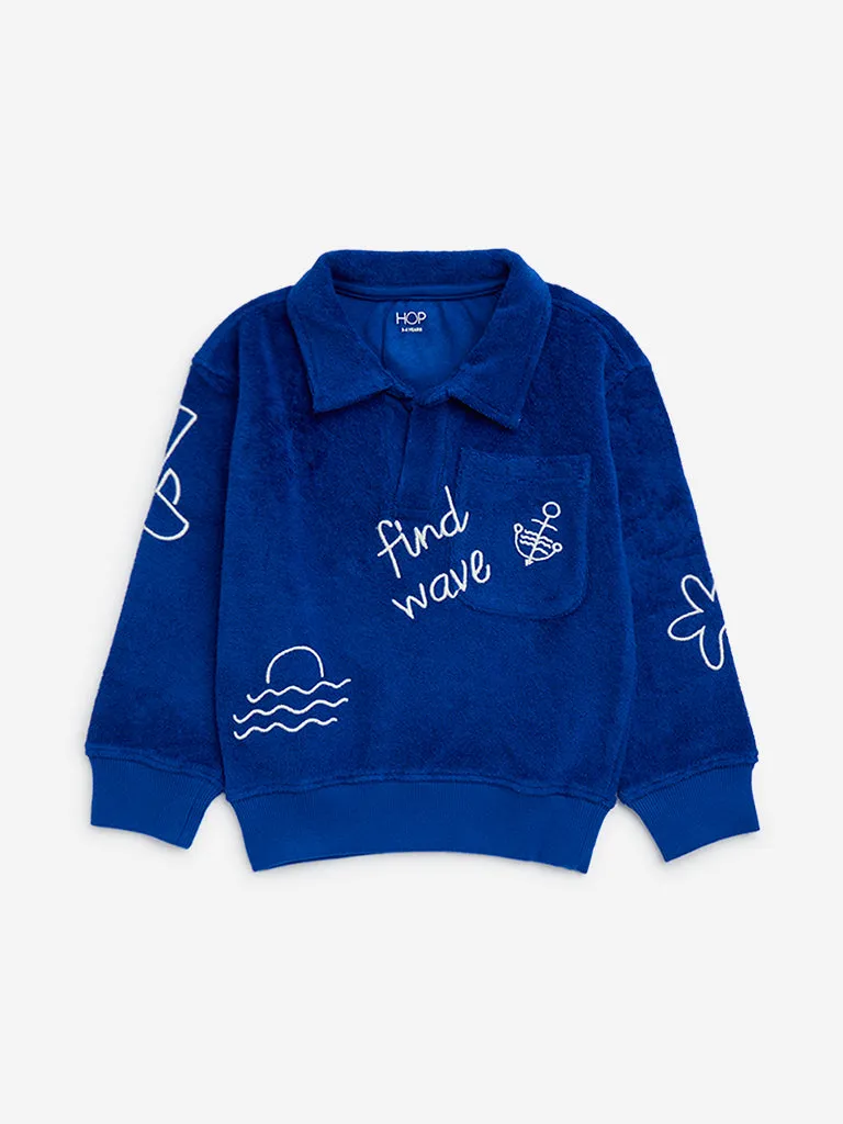 HOP Kids Blue Embroidered Cotton Sweatshirt