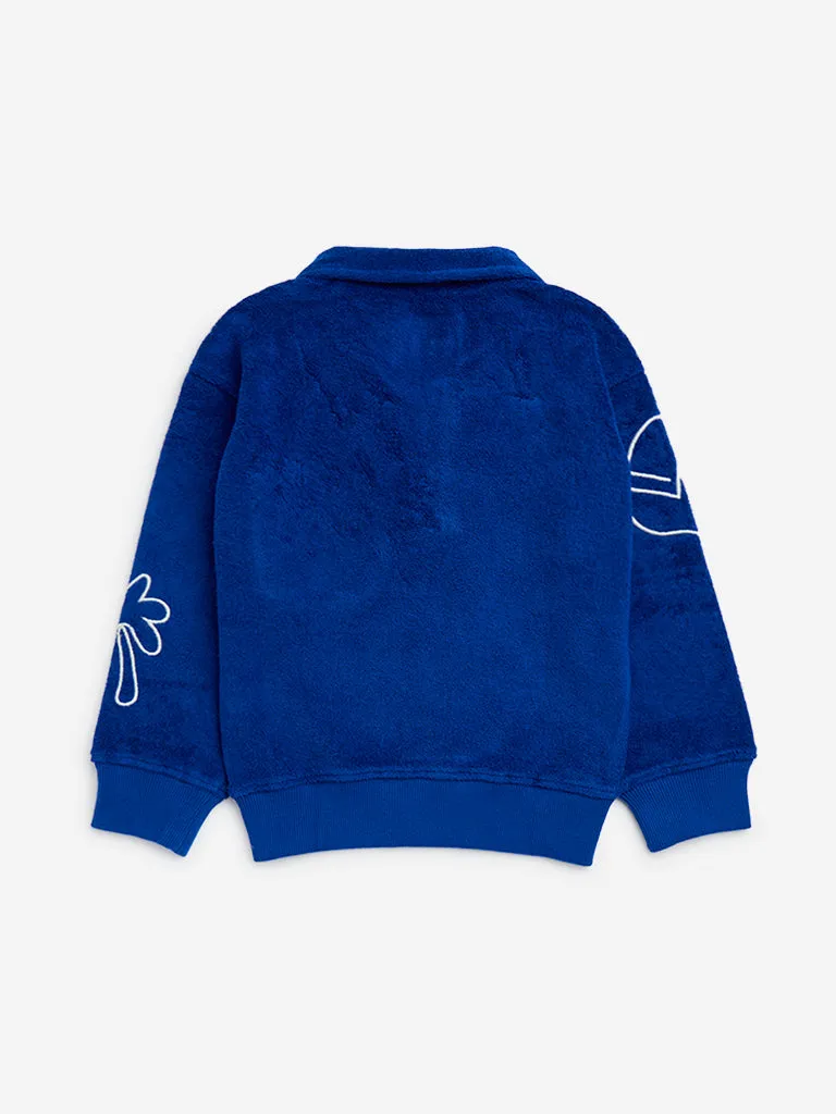 HOP Kids Blue Embroidered Cotton Sweatshirt