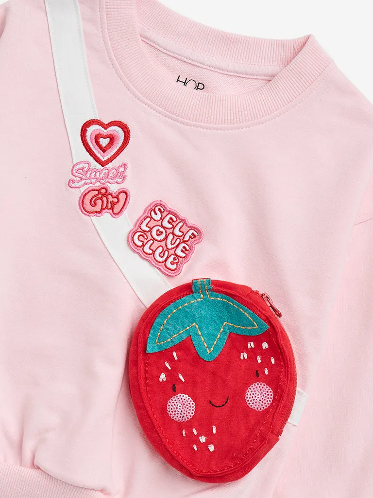 HOP Kids Light Pink Pouch Detailed Cotton-Blend Sweatshirt