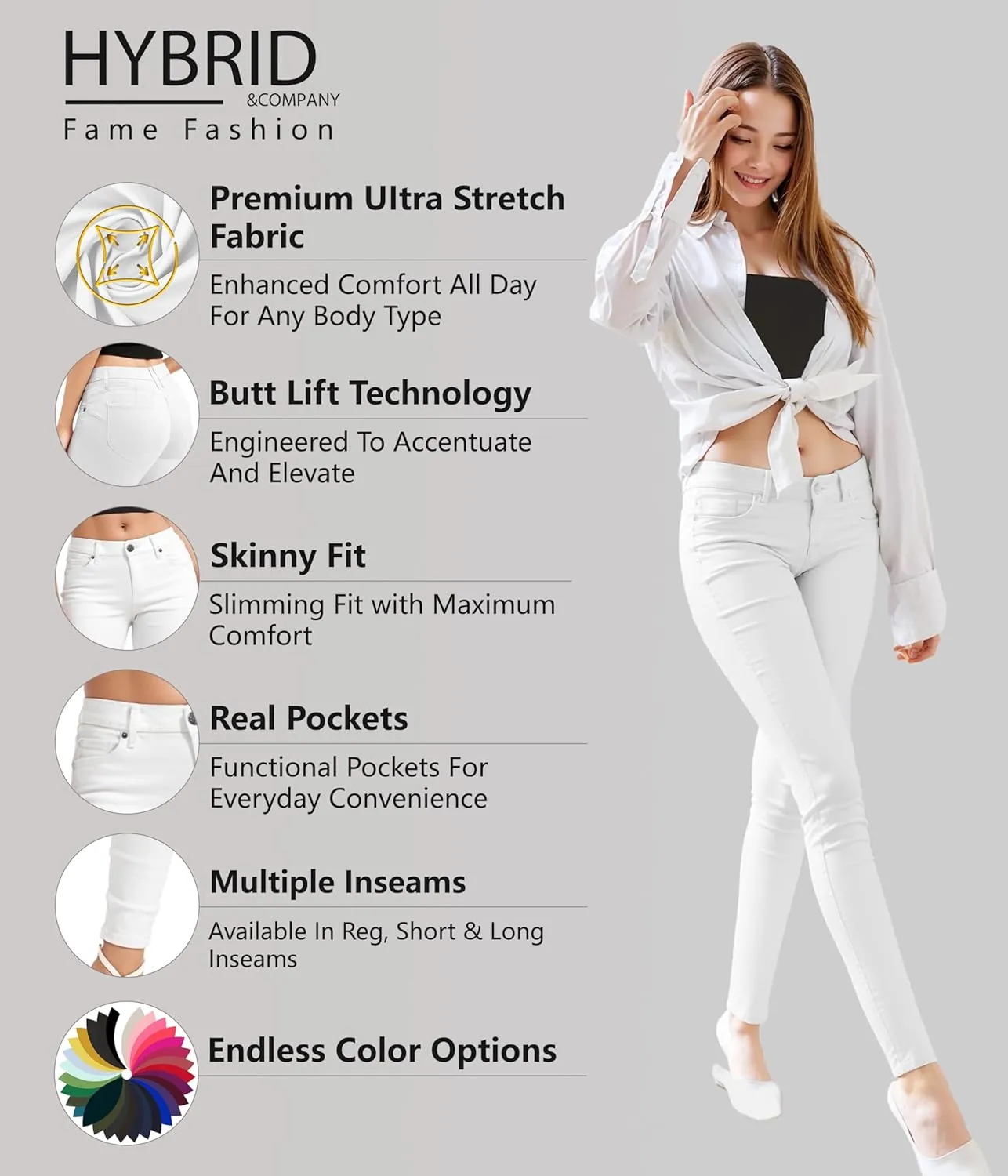 Hybrid & Company Women's Butt Lift Stretch Denim Jeans
