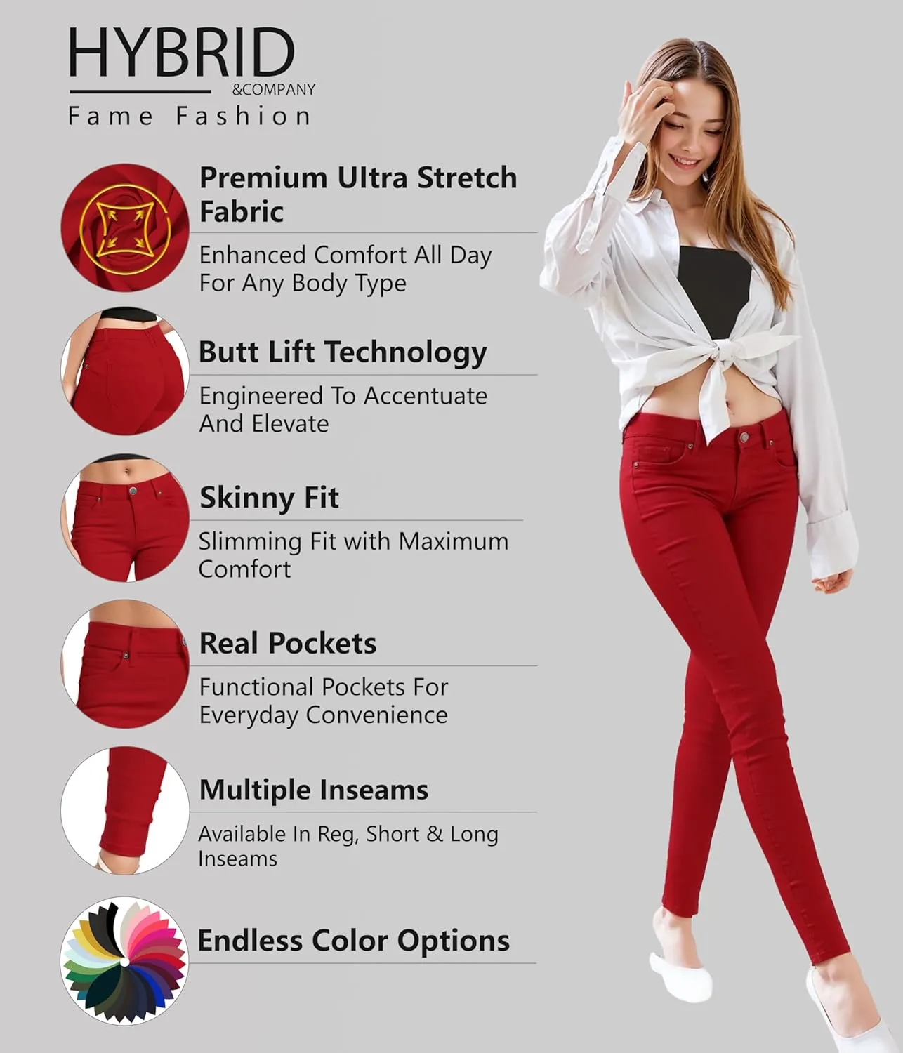 Hybrid & Company Women's Butt Lift Stretch Denim Jeans
