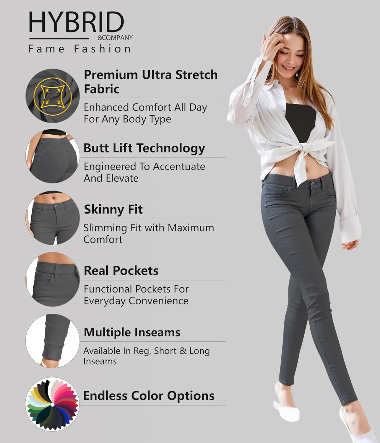 Hybrid & Company Women's Butt Lift Stretch Denim Jeans