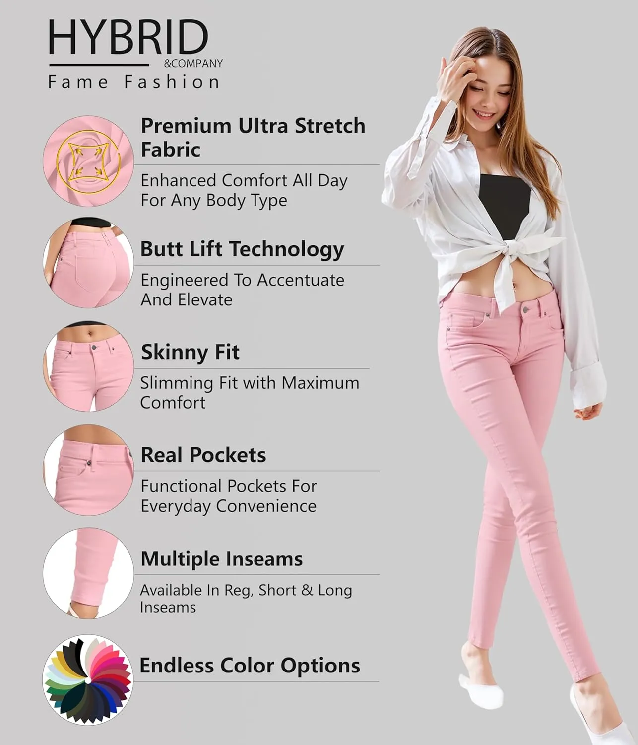 Hybrid & Company Women's Butt Lift Stretch Denim Jeans