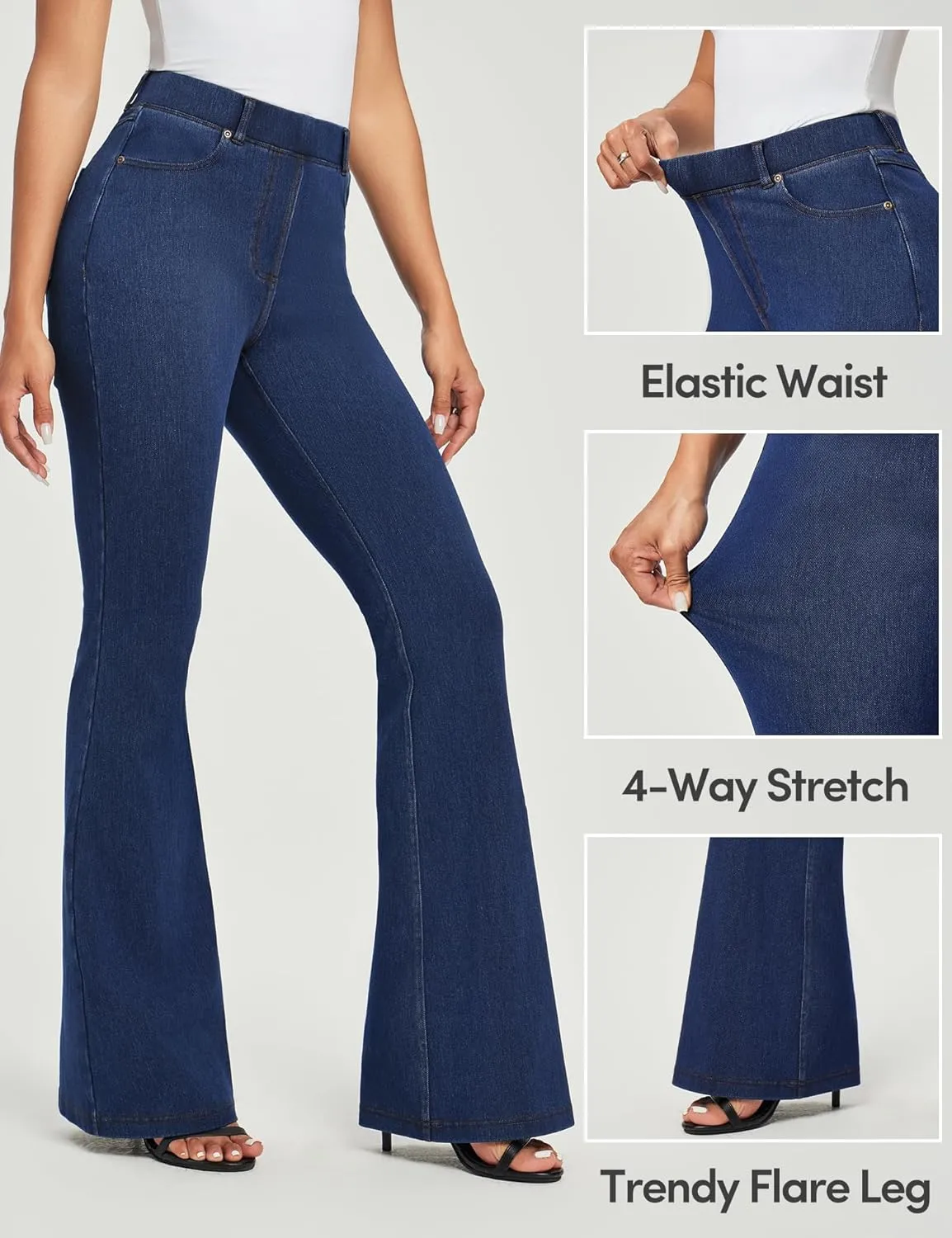 IUGA Bell Bottom Jeans for Women High Waisted Stretchy Pull On Flare Jeans Wide Leg Leggings Tummy Control Flare Pants