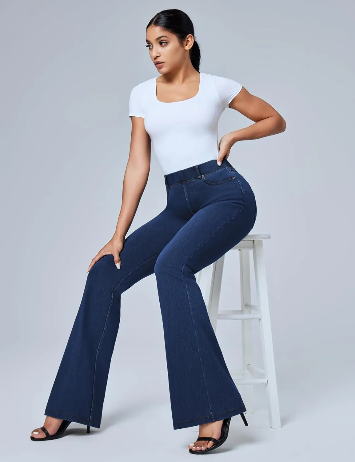 IUGA Bell Bottom Jeans for Women High Waisted Stretchy Pull On Flare Jeans Wide Leg Leggings Tummy Control Flare Pants