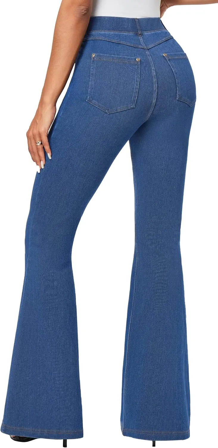 IUGA Bell Bottom Jeans for Women High Waisted Stretchy Pull On Flare Jeans Wide Leg Leggings Tummy Control Flare Pants