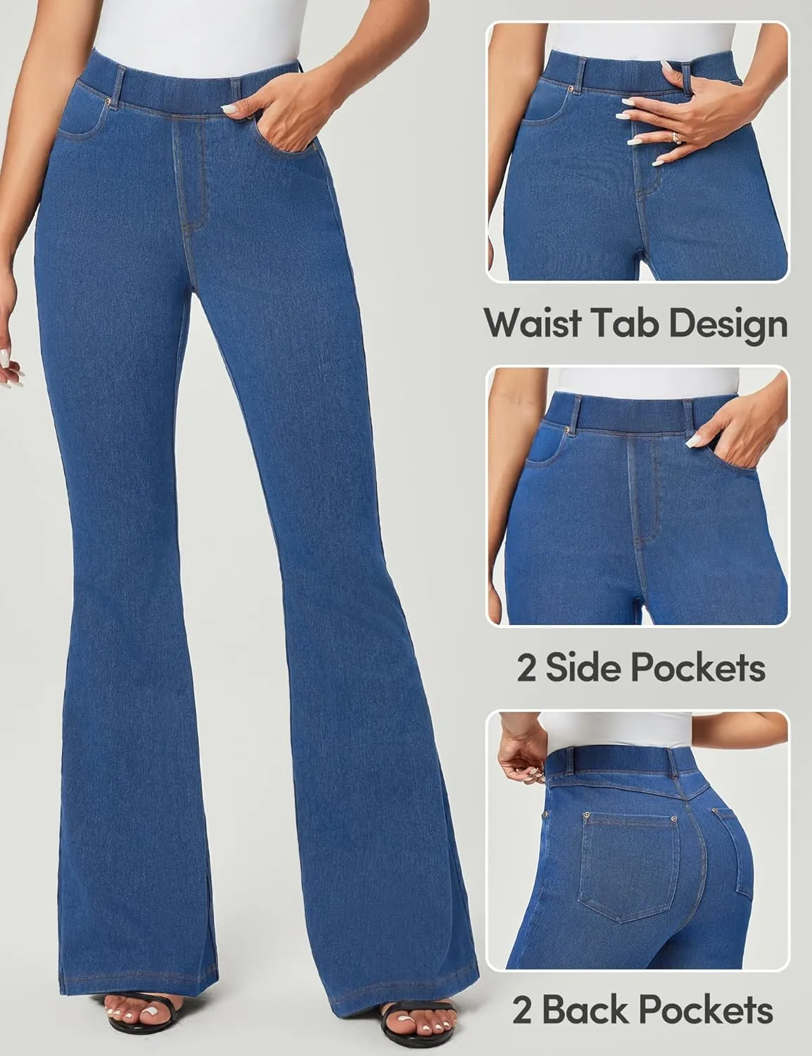 IUGA Bell Bottom Jeans for Women High Waisted Stretchy Pull On Flare Jeans Wide Leg Leggings Tummy Control Flare Pants