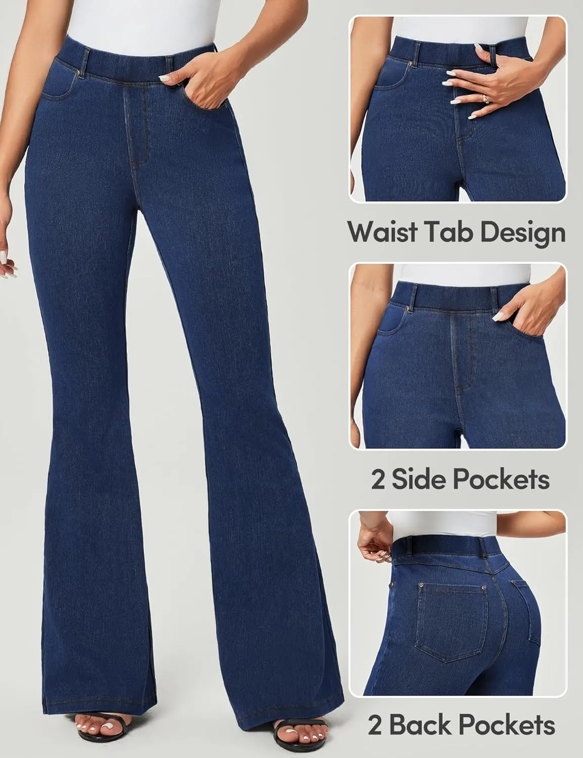 IUGA Bell Bottom Jeans for Women High Waisted Stretchy Pull On Flare Jeans Wide Leg Leggings Tummy Control Flare Pants