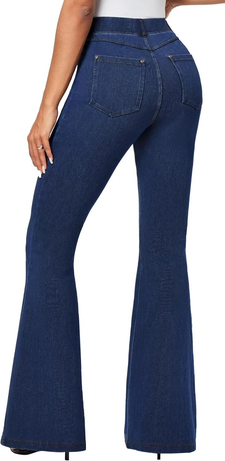 IUGA Bell Bottom Jeans for Women High Waisted Stretchy Pull On Flare Jeans Wide Leg Leggings Tummy Control Flare Pants