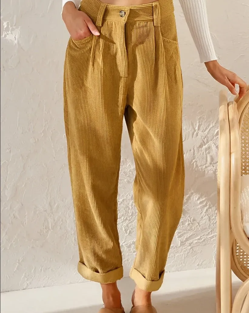 Keira | Retro High-Waisted Corduroy Pants